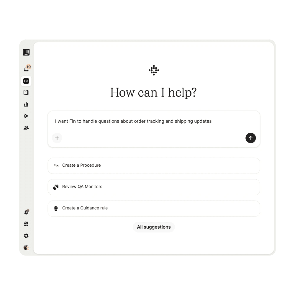 Configuring Fin in natural language to handle order tracking and shipping questions