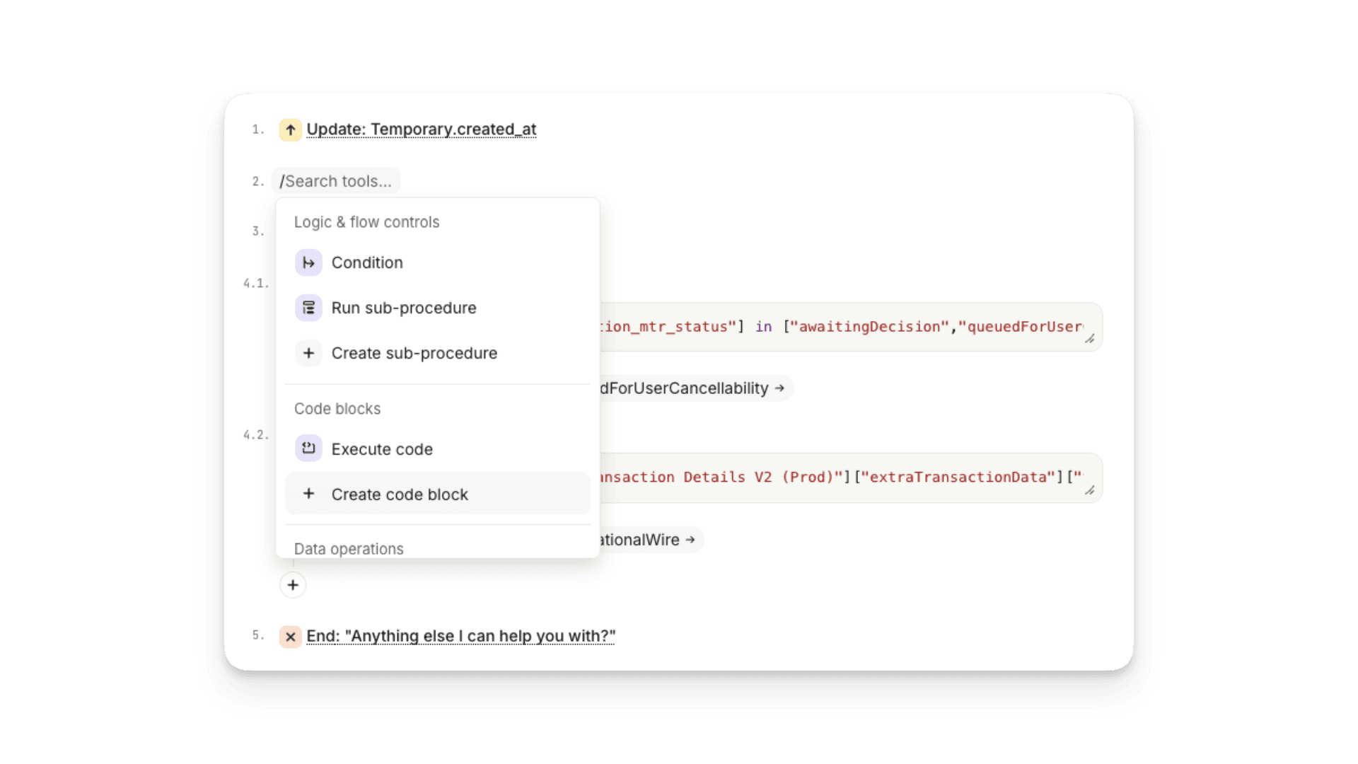 Procedures: Code blocks