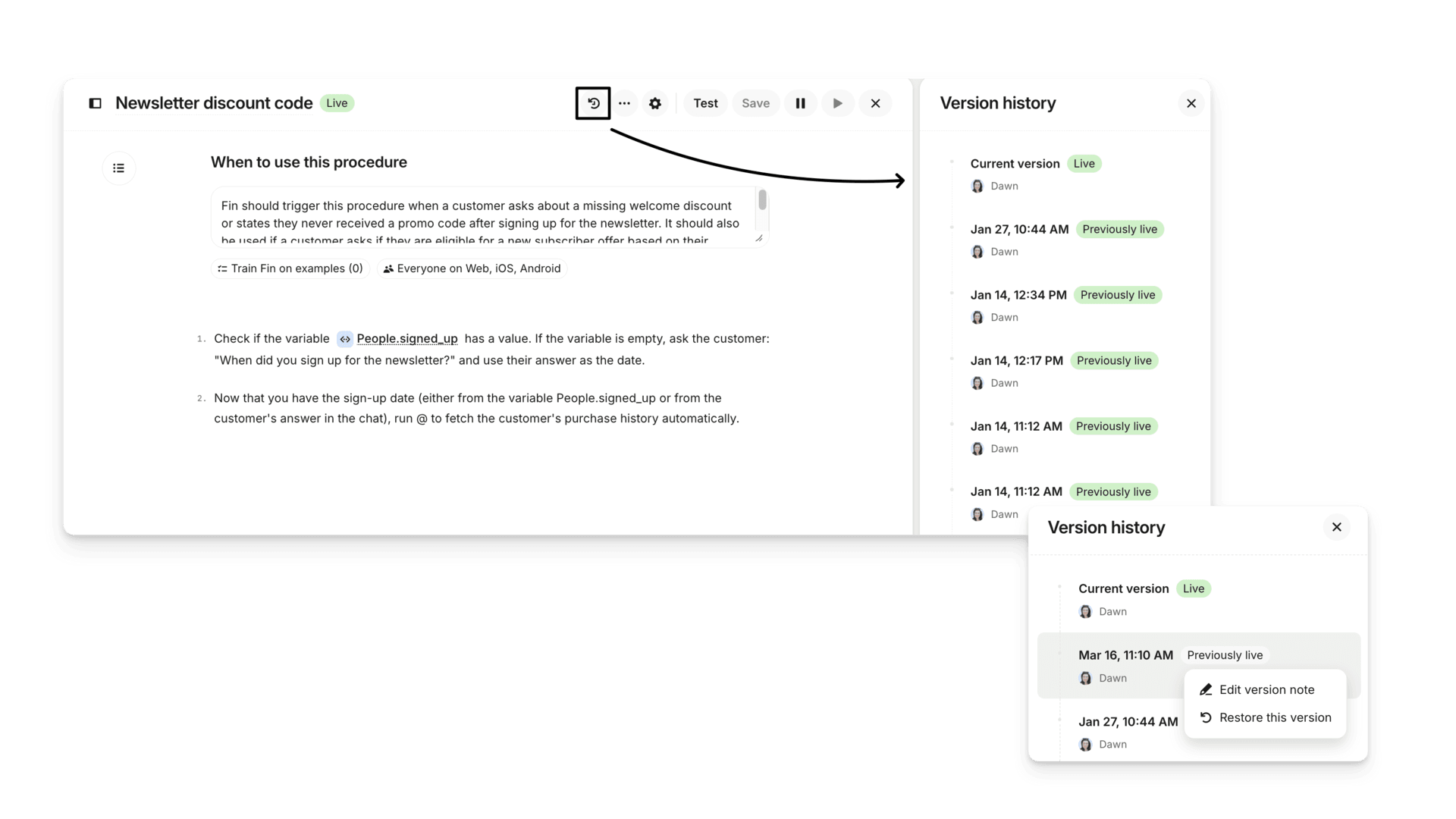 Procedures: Versioning, content referencing & failure reporting