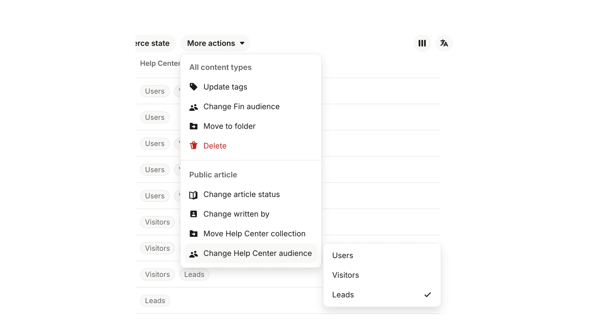 Help Center audience management