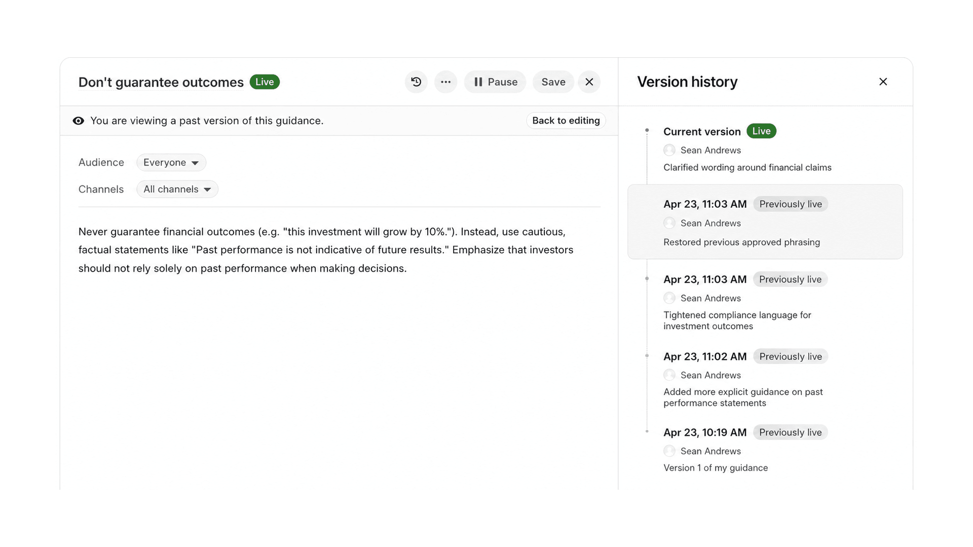 Guidance versioning