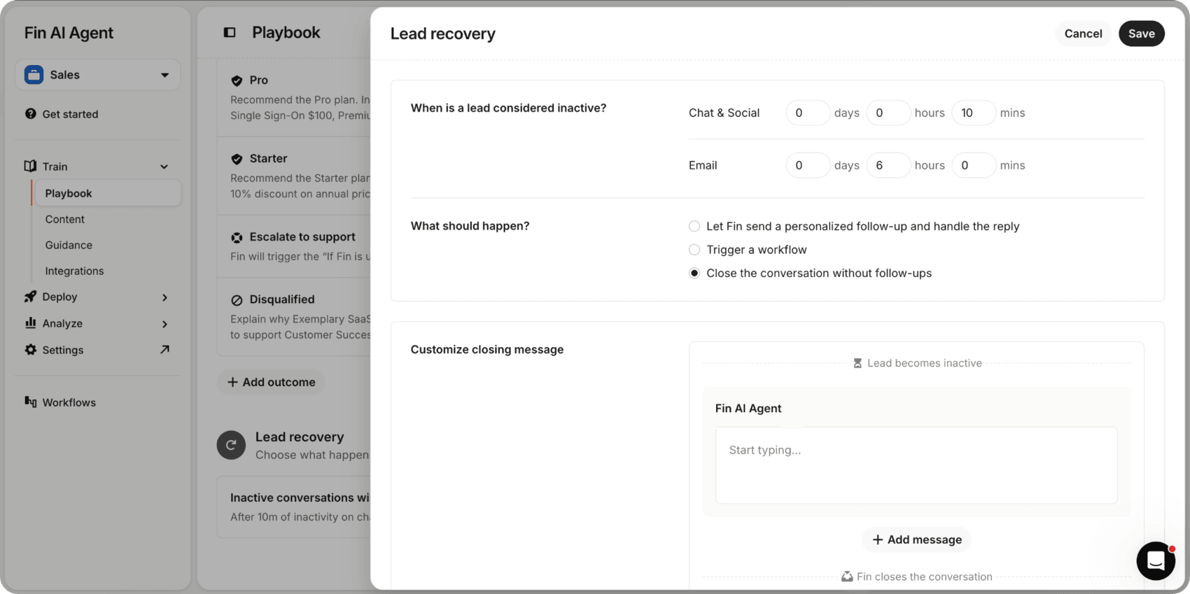 Lead Recovery for Fin Sales Agent